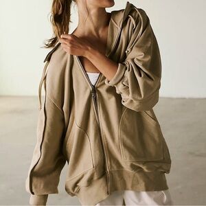 Free People Beige Oversized Hoodie